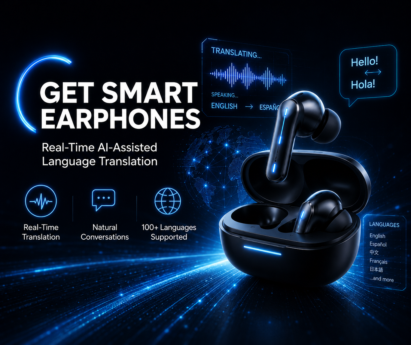 Smart Earphones hero image (dark mode)